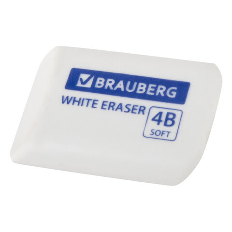 Ластик BRAUBERG «WHITE», 45×28х12 мм, скошенный, белый