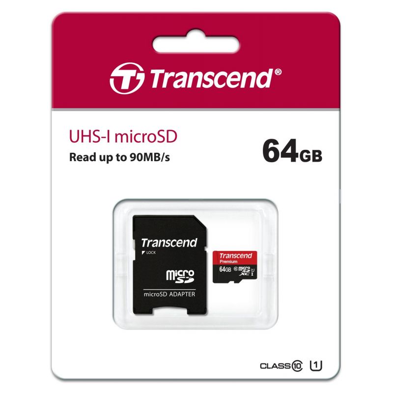 Карта памяти Transcend Premium microSDXC 64Gb UHS-I Cl10 +ад, TS64GUSDU1