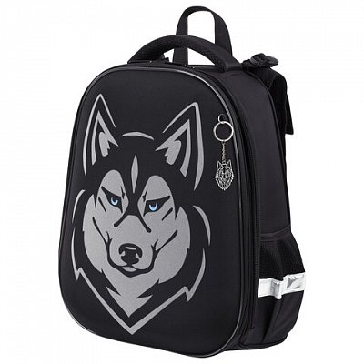 Ранец BRAUBERG SHINY, 2 отделения, с брелоком, «Husky», СВЕТЯЩИЙСЯ РИСУНОК, 38×28х14 см