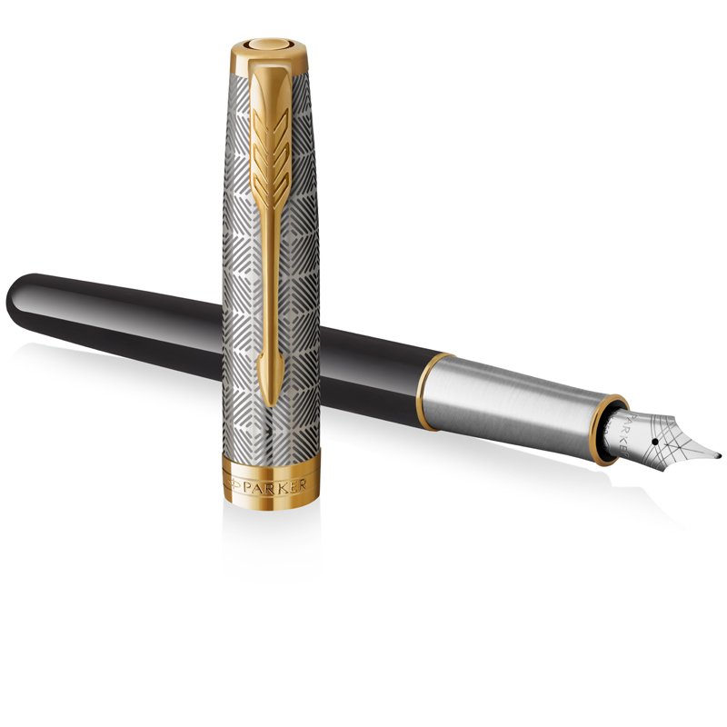Ручка перьевая Parker «Sonnet Premium Metal&Black GT», черная, 0.8мм, подарочная упаковка