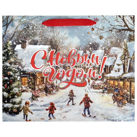 Пакет подарочный НАБОР 4 шт., новогодний, 26×13х32 см, «Winter Wonderland», фольга, ЗОЛОТАЯ СКАЗКА