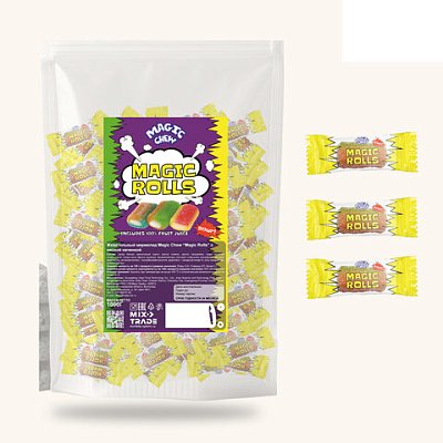 Мармелад жевательный MAGIC CHEW “Magic Rolls” Фруктовое ассорти с кислой начинкой 500 г