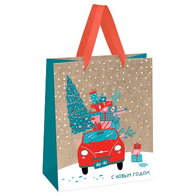 Пакет подарочный 18×23×10см MESHU «New year», фольга, блестки, выборочный лак, крафт