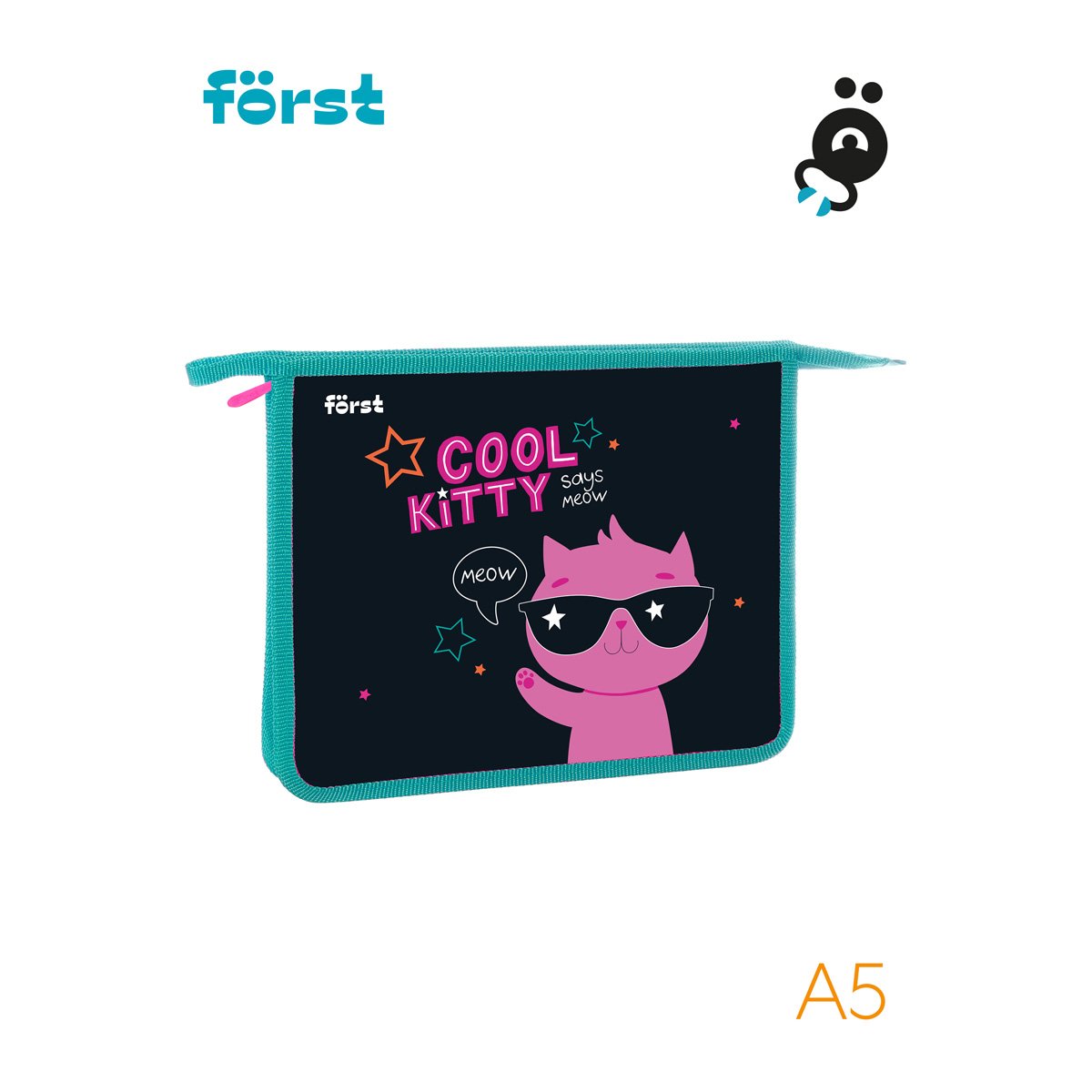 Папка для тетрадей 1 отделение, А5, Först «Cool kitty», 240×205×40мм, пластик, на молнии
