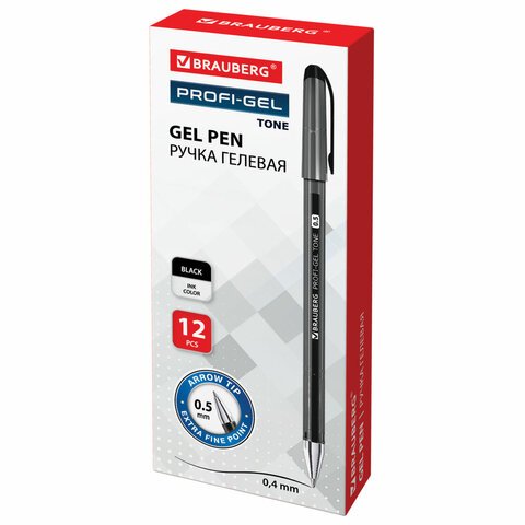 Ручка гелевая BRAUBERG «Profi-Gel TONE», ЧЕРНАЯ, линия письма 0.4 мм, стандартный наконечник 0.5 мм, тонированный корпус