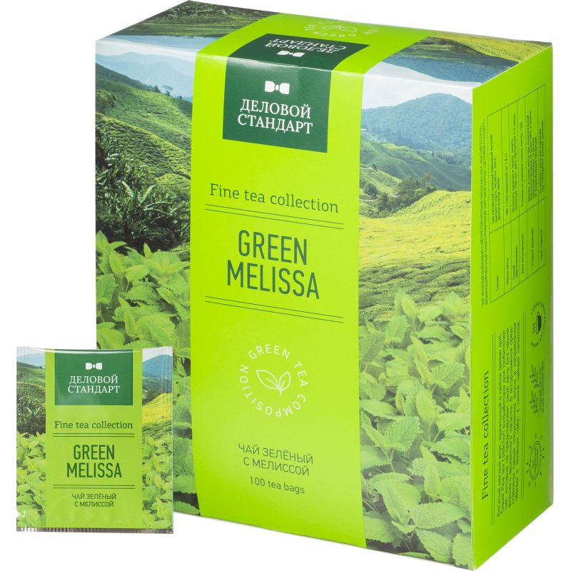 превью Чай Деловой Стандарт Green melissa зелен. с мелиссой 100 пакx2гр