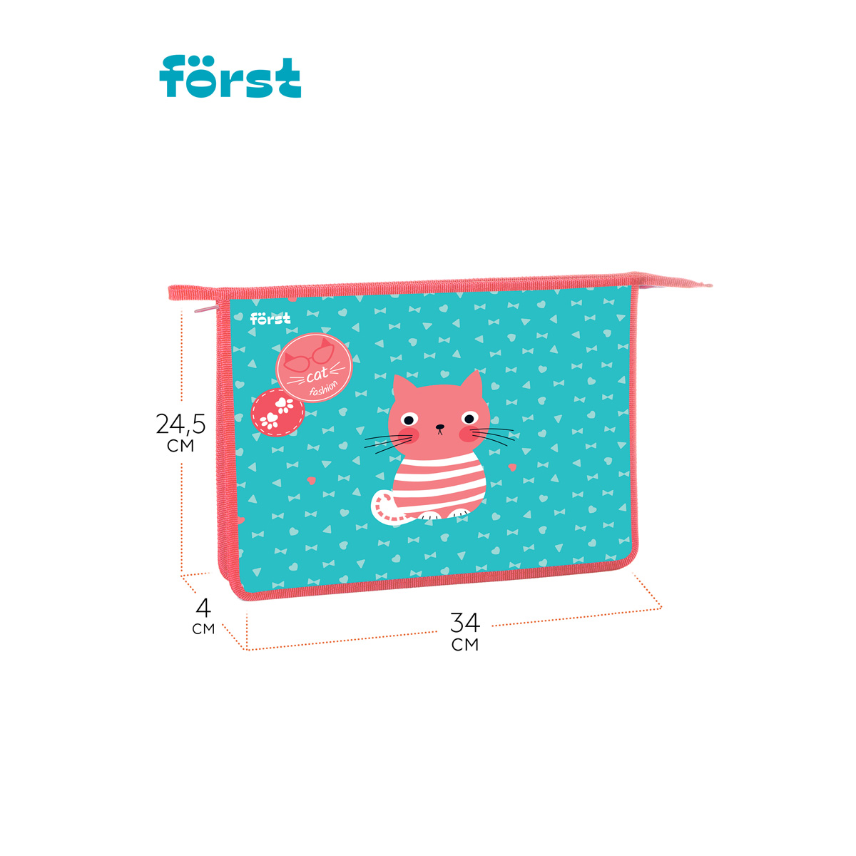 Папка для тетрадей 1 отделение, А4, Först «Orange cat», 340×245×40мм, пластик, на молнии
