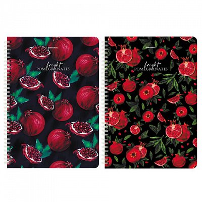 Тетради КОМПЛЕКТ 2 шт., А4.96 л., BRAUBERG, гребень, клетка, глянцевый лак, «Гранаты»