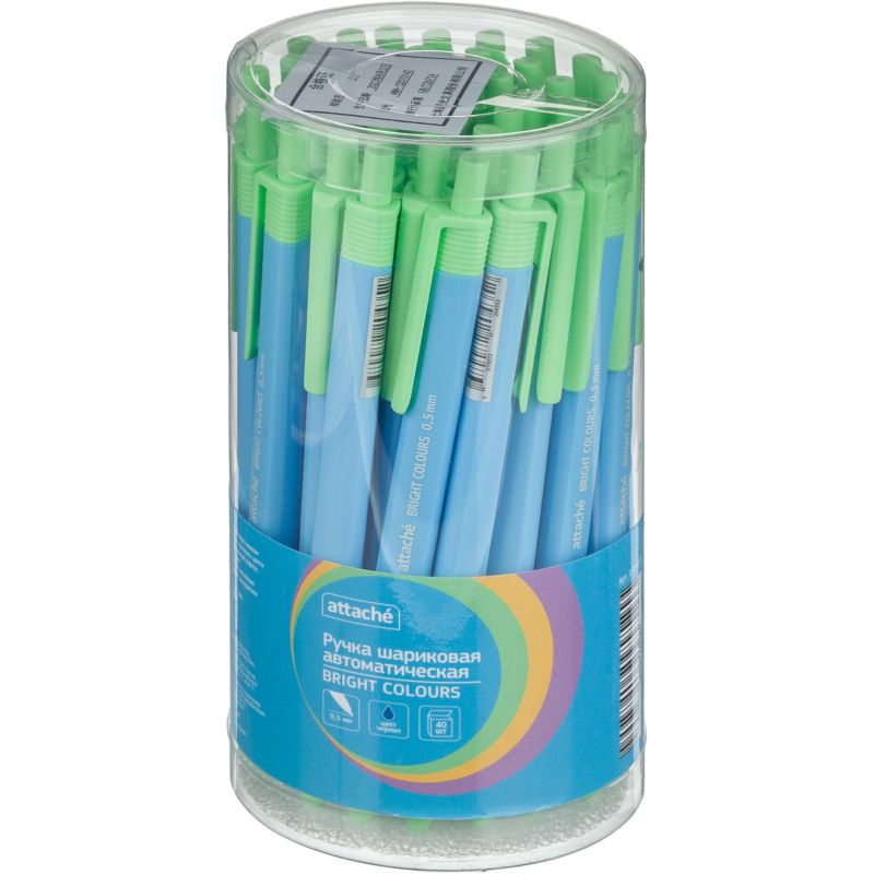 Ручка шариковая автоматическая Attache Bright colours г/зел корп, син,0.5мм