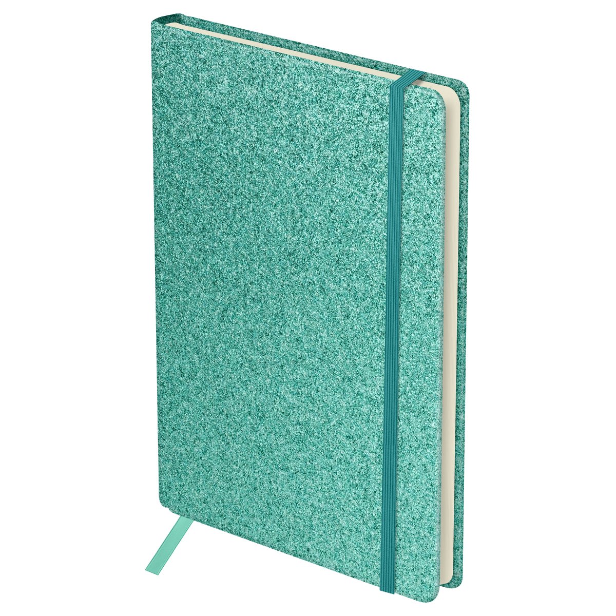 Ежедневник недатированный, А6, 136л., твердый переплет, диз. картон, BG «Glitter. Teal», бирюзовый, на резинке, карман
