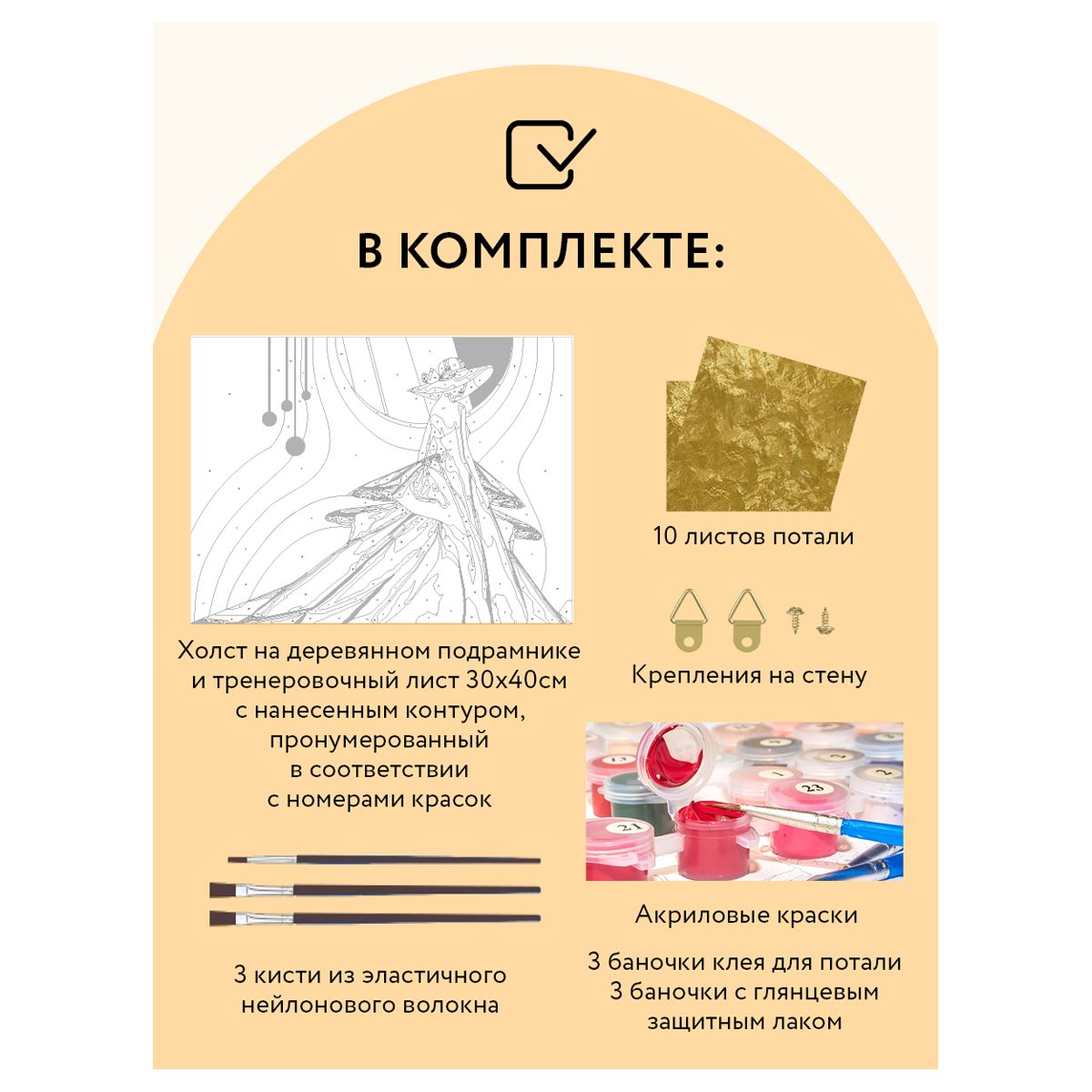 Картина по номерам на холсте ТРИ СОВЫ «Высокая мода», 30×40, с поталью, акриловыми красками и кистями