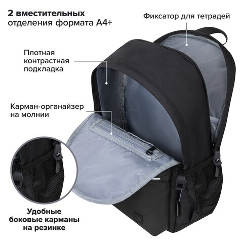 Рюкзак BRAUBERG FASHION CITY универсальный, 2 отделения, Skull, черный, 46×31х15 см