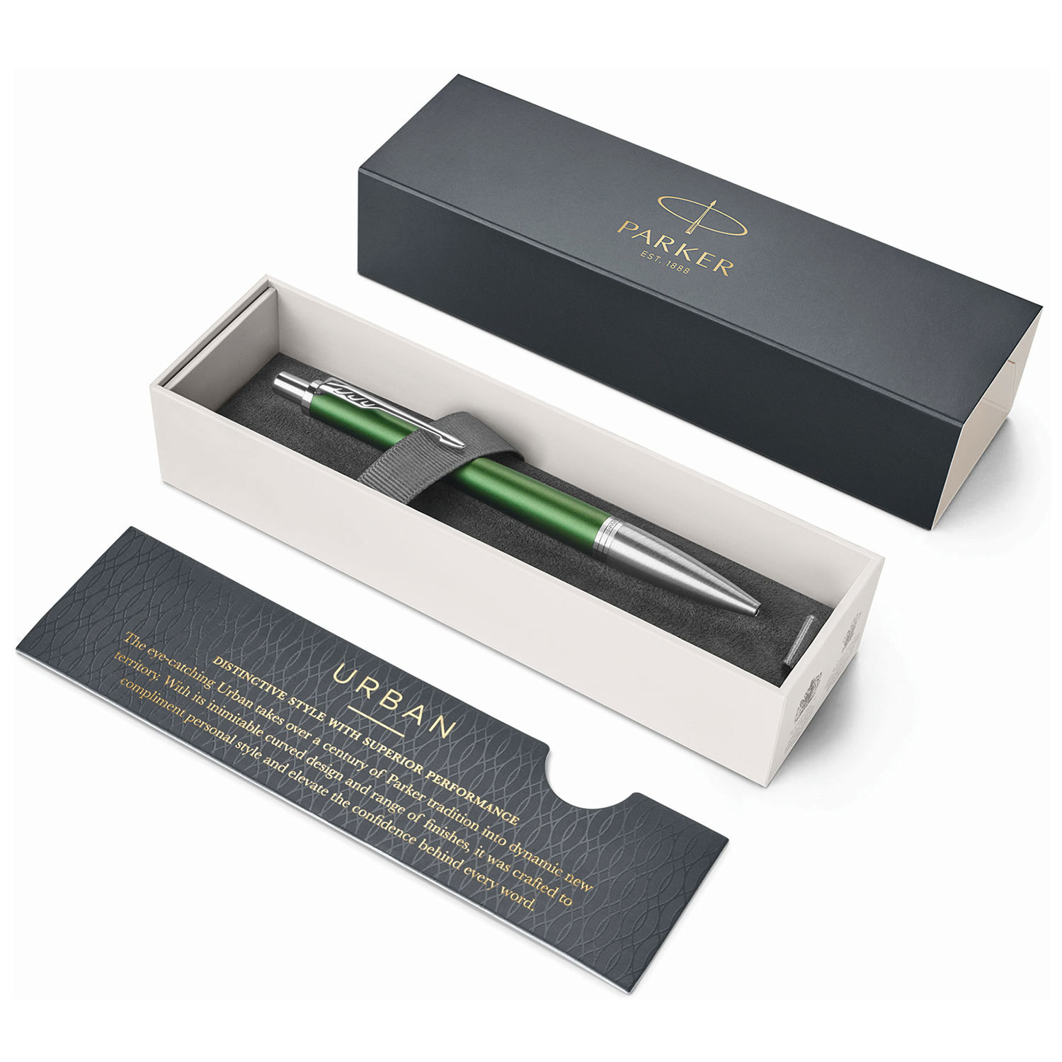 Ручка шариковая PARKER «Urban Premium Green CT», корпус зеленый, хромированные детали, синяя