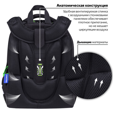 Ранец BRAUBERG PREMIUM, 2 отделения, с брелком, «Gunsight», 38×29х16 см
