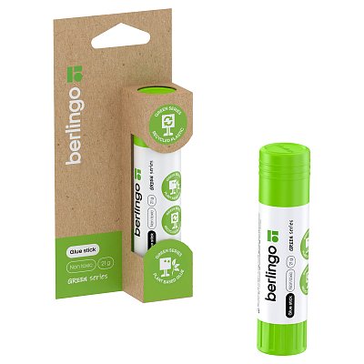 Клей-карандаш Berlingo «Green Series», 21г, блистер, европодвес, растительные компоненты (крахмал)