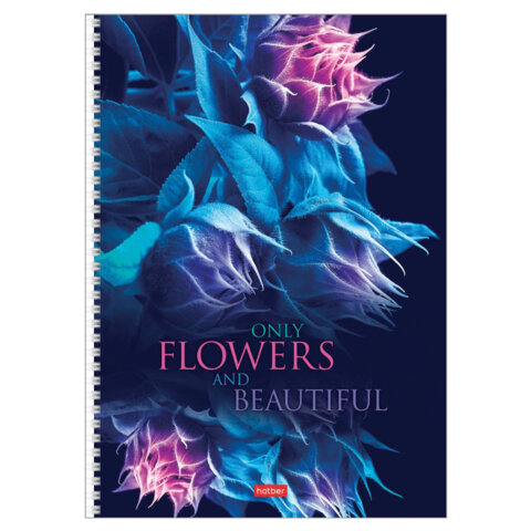 Тетрадь А4 96 л., HATBER, гребень, клетка, обложка картон, «Beautiful flowers» (микс в спайке), 086261