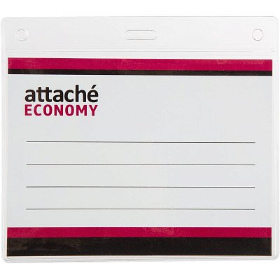 Бейдж Attache Economy 108×126 150мкм, шнур.2заж 45см син, вклад.90×120 5шт/уп