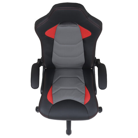 Кресло компьютерное BRABIX «Skill GM-005»откидные подлокотникиэкокожачерное/красное532496