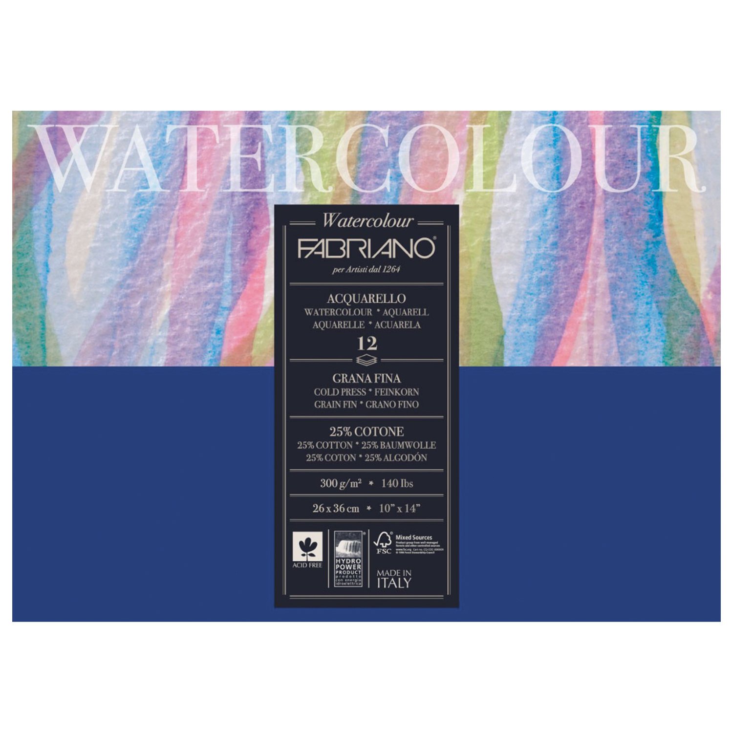 превью Альбом для акварели FABRIANO «Watercolour Studio» среднее зерно, 12 л., 300 г/м2, А3-, 260×360 мм