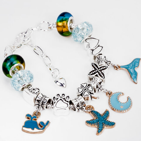 Набор для создания бижутерии и украшений 66 элементов Аквамарин, бусины, браслеты, подвески, BRAUBERG KIDS