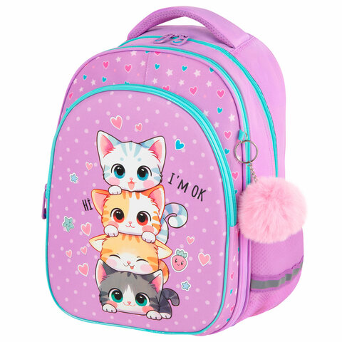 превью Рюкзак BRAUBERG OPTIMA, 2 отделения, с брелоком, «Funny kittens», 36×27х18 см