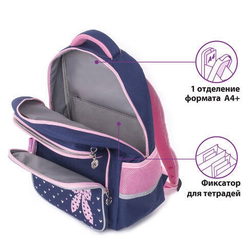 Рюкзак ЮНЛАНДИЯ COMPLETEс пеналом в комплектеэрго-спинкаPink bow42×29х14 см229972