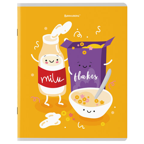Тетради КОМПЛЕКТ 5 шт. А5, 48 л., BRAUBERG, скоба, клетка, TWIN лак, «Funny Food»