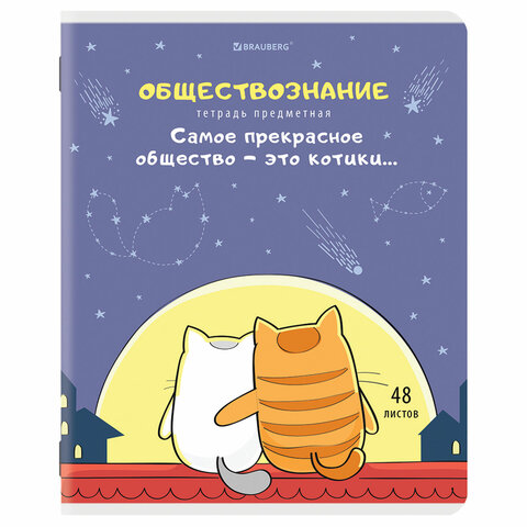 превью Тетрадь предметная «КОТ-ЭНТУЗИАСТ» 48л, TWIN лак, ОБЩЕСТВОЗНАНИЕ, клетка, подсказ, BRAUBERG