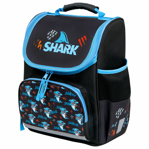 превью Ранец ПИФАГОР BASIC, 1 отделение, 3 кармана, эргономичная спинка, «Angry shark», 35×28х18 см