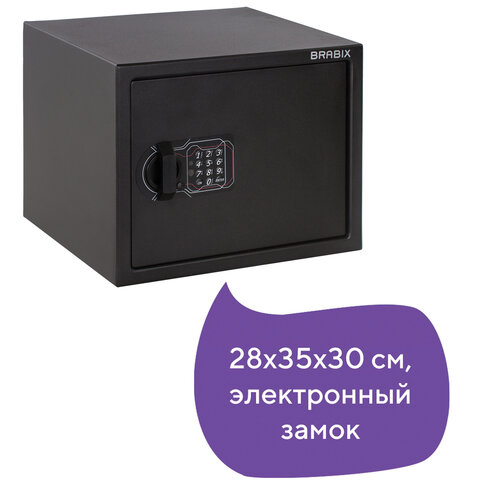 Сейф мебельный BRABIX «SF-280EL», 280×350×300 мм, электронный замок, черный, 291149