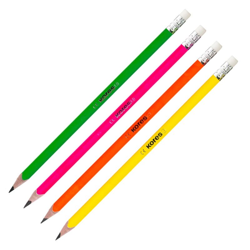 Карандаш чернографитный Kores Grafitos Neon HB заточенный с ластиком