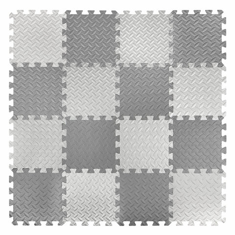 Коврик-пазл напольный 1.2×1.2 м, 16 шт., 30×30 см, толщина 1 см, серый, светло-серый, ЮНЛАНДИЯ
