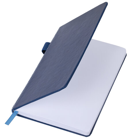 Блокнот А5 135×212мм BRAUBERG «Soft touch» под кожу, резинка, держатель, 80л клетка, синий