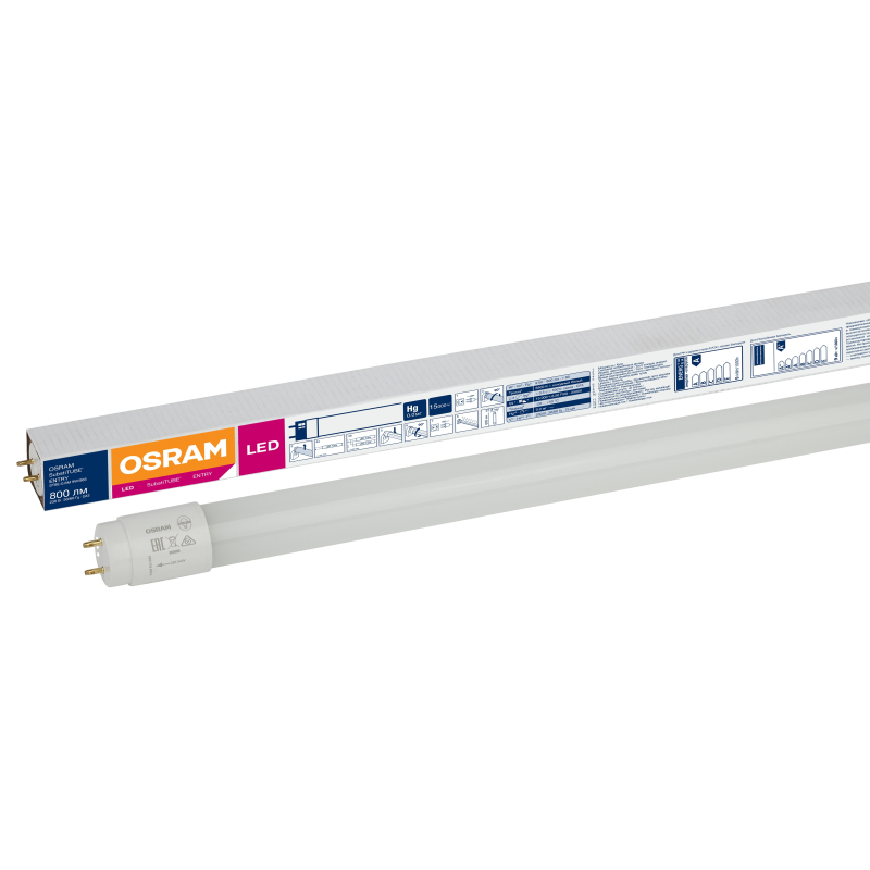 Лампа-трубка светодиодная OSRAM, 9 Вт, 30000 ч, 600 мм, холодный белый, ST8E-0.6M 9W/865 230V AC25×1RU
