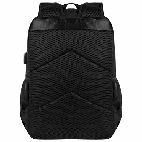 Рюкзак BRAUBERG FUSION универсальный, USB-порт, черный с белыми вставками, 45×31х15 см