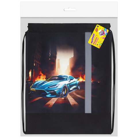 Мешок для обуви ЮНЛАНДИЯ, плотный, светоотражающая полоса, 46×36 см, «Fire car»