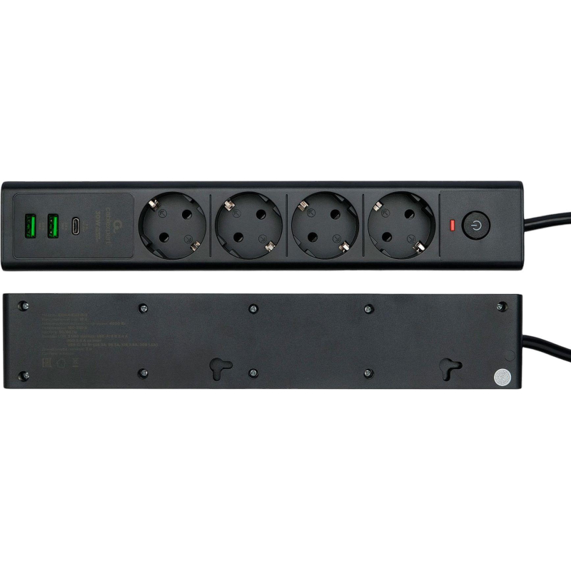 Сетевой фильтр Cablexpert Exnovo 4р/2м, 16А, 2хUSB, черный(EXN-4-CU2-B-2)