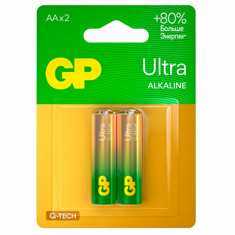 превью Батарейки КОМПЛЕКТ 2 шт., GP Ultra G-Tech, AA (LR6.15А), алкалиновые, пальчиковые
