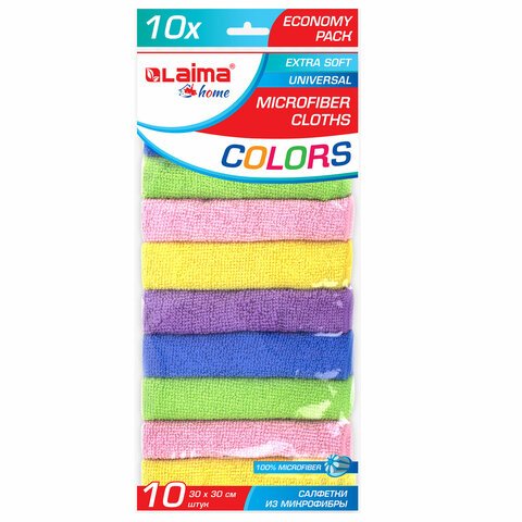 Салфетка из микрофибры 30×30 см «MULTI COLOUR ECONOMY PACK 10»КОМПЛЕКТ 10 шт. LAIMA HOME607794