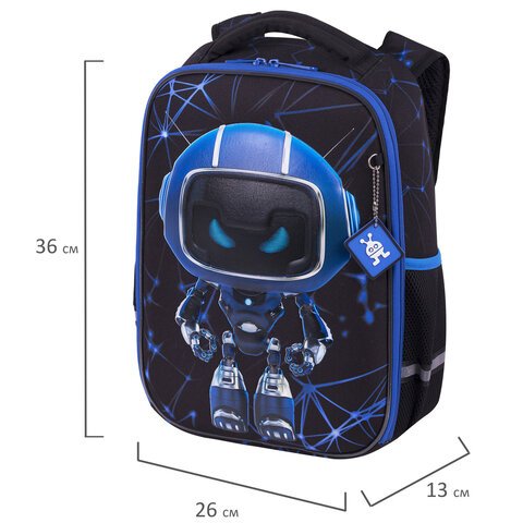Ранец BRAUBERG LIGHT, 1 отделение, с брелоком, «Evil robot», 3D-панель, 36×26х13 см