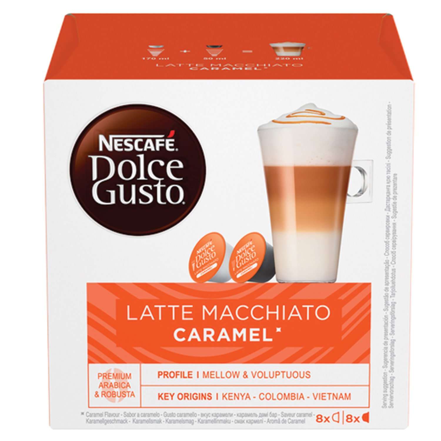 Капсулы для кофемашин NESCAFE Dolce Gusto «Латте Макиато Карамель», кофе 8 шт. х 6 г, молочные капсулы 8 шт. х 15 г