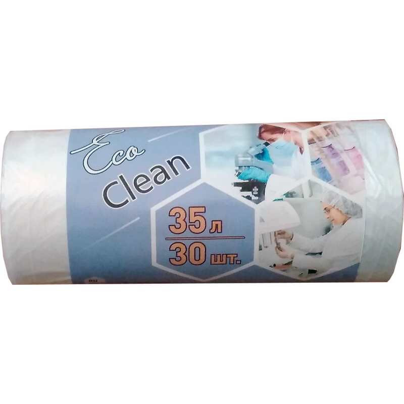 превью Мешки для мусора на 35 литров Ecoclean белые (6 мкм, в рулоне 30 штук, 48х55 см)