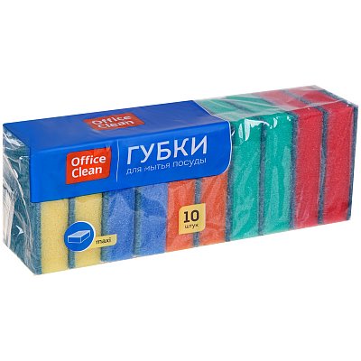 Губки для посуды OfficeClean «Maxi», поролон с абразивным слоем, 9?6.5?2.7см, 10шт. 