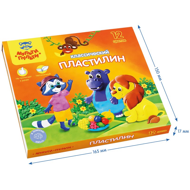 Пластилин Мульти-Пульти «Приключения Енота», 12 цветов, 240г, со стеком, картон