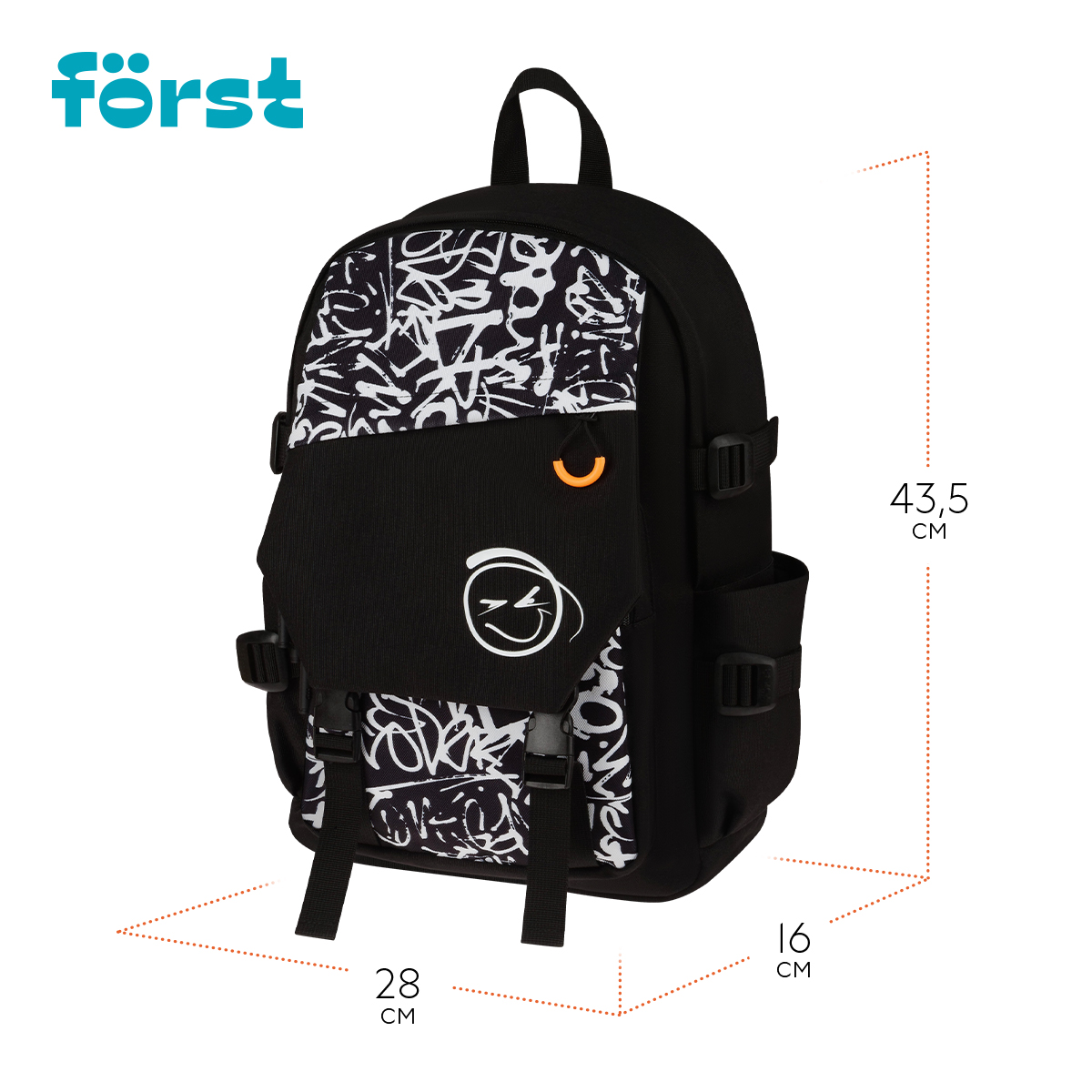 Рюкзак Först F-City «Street Beat» 43.5×28×16см, 1 отделение, 5 карманов, уплотненная спинка