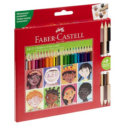 Карандаши цветные Faber-Castell, 24цв., «Дети мира» заточ. +3цв., картон, европодвес. 