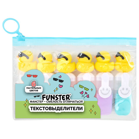 Набор текстовыделителей с топперами 6 ЦВЕТОВ ПАСТЕЛЬ, «КРУТЫЕ УТЯТА», линия 1-4 мм, FUNSTER (ФАНСТЕР)