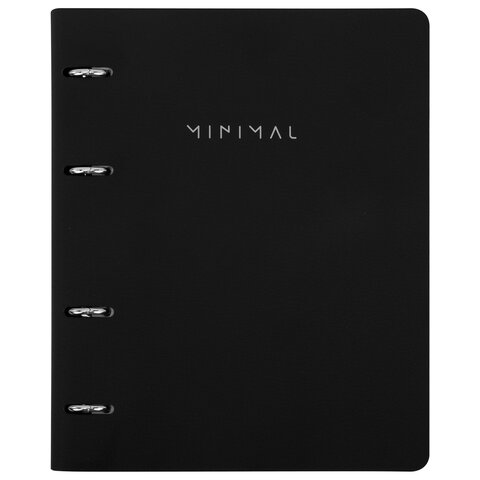 Тетрадь на кольцах А5, 175×215 мм, 120 л., под кожу, BRAUBERG VISTA, «Minimal», черный