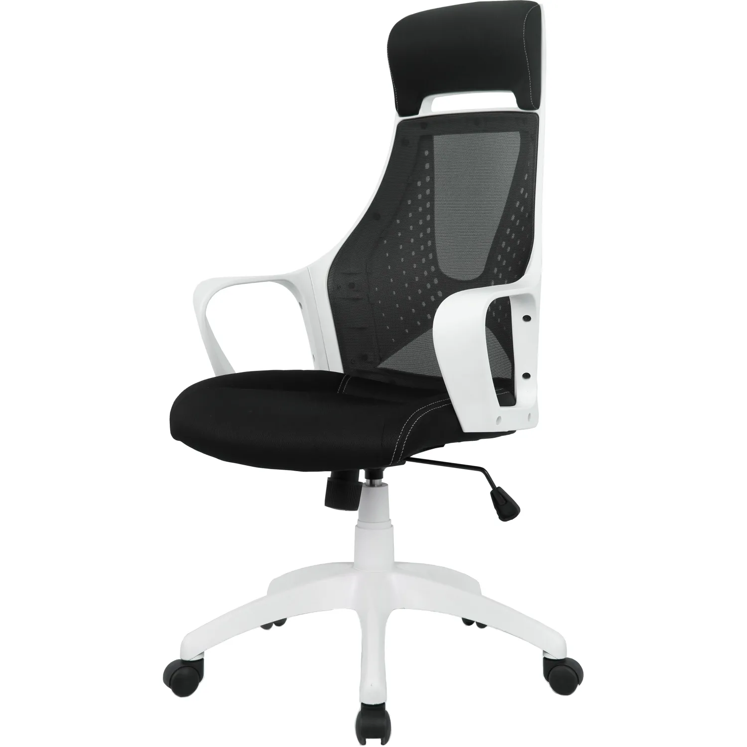 превью Кресло для руководителя Комус Мебель (Easy Chair) 578 чёрное (ткань/сетка, белый пластик)