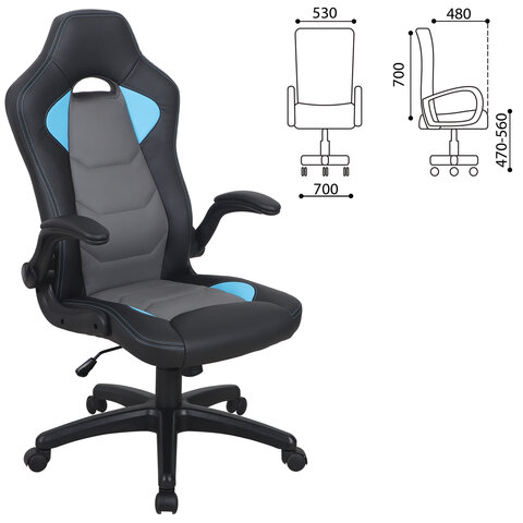 Кресло компьютерное BRABIX «Skill GM-005»откидные подлокотникиэкокожачерное/голубое532497